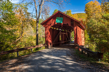 Entrance to Slaughter House covered bridge in Northfield Falls Vermont