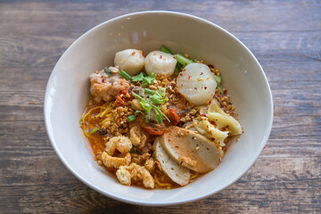 Noodles with pork with soup in Thai style.