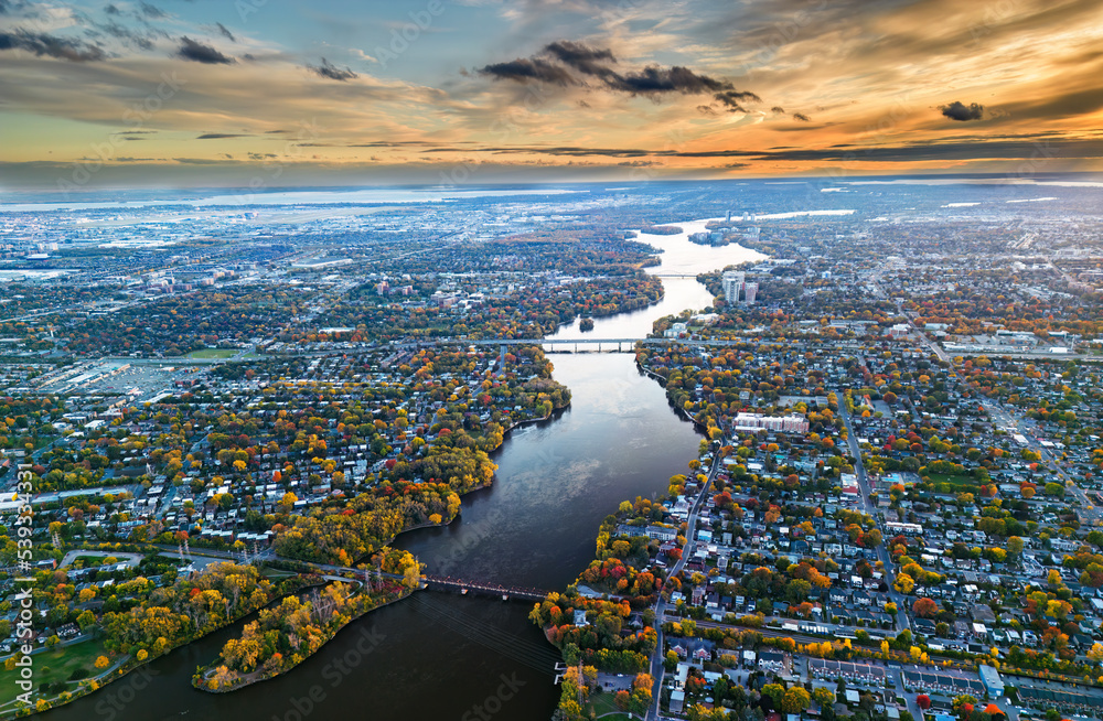 Sticker Autumn in Quebec, Canada, aerial view