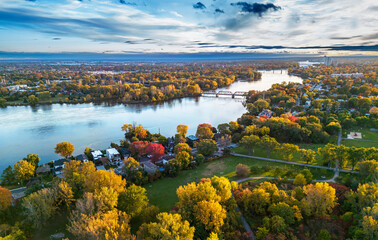 Naklejka premium Autumn in Quebec, Canada, aerial view