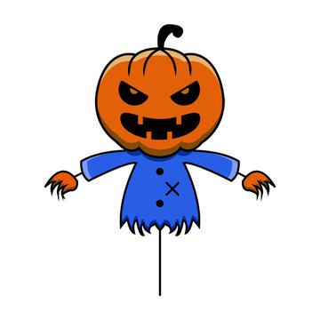 cute vector illustration of halloween pumpkin wearing blue dress