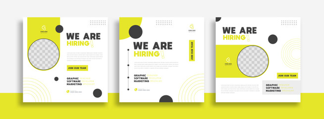 We are hiring job vacancy social media post banner design template with soft green color. We are hiring job vacancy square web banner design.