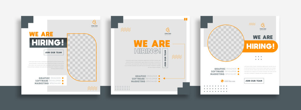 We are hiring job vacancy social media post banner design template with yellow color. We are hiring job vacancy square web banner design.