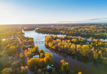 Fototapeta premium Canadian Autumn in Laval, Quebec, aerial view