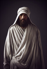 Prophet with a white cloak on a dark background, Illustration