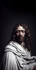 Naklejka premium Portrait of a Jesus in white robe with copy space, Illustration