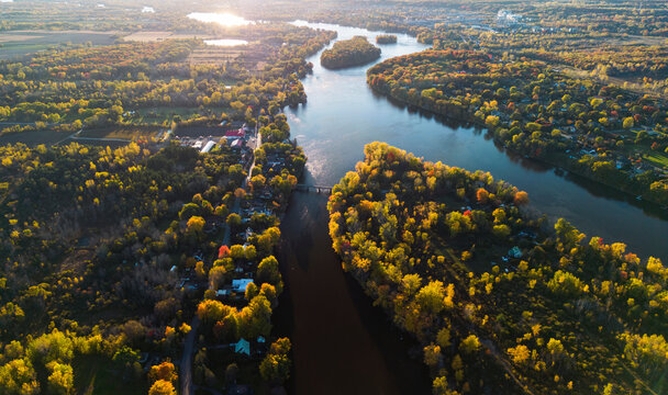 Canadian Autumn in Laval, Quebec, aerial view
