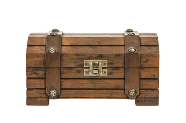 Old wood toy treasure chest isolated.