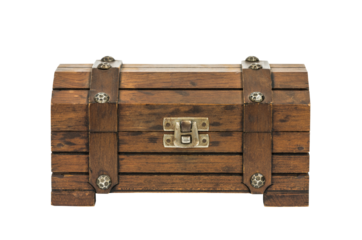 Old wood toy treasure chest isolated.