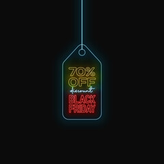 70% black friday tag vector with neon effect