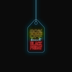 80% black friday tag vector with neon effect