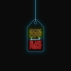 90% black friday tag vector with neon effect
