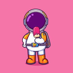 The astronaut is eating an ice cream from the supermarket that he bought
