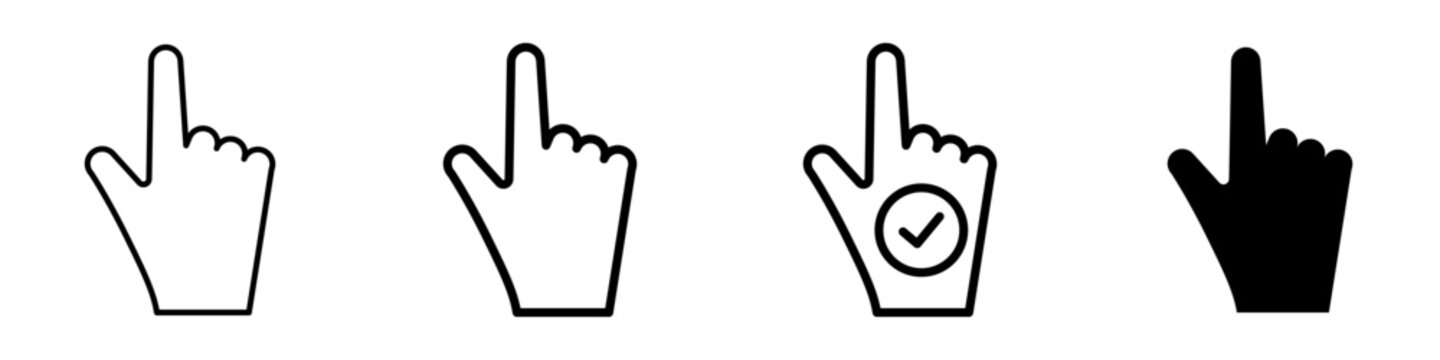 Conjunto de iconos de dedo índice de la mano. Clic táctil. Señalar, cursor deslizar el dedo. Ilustración vectorial