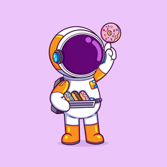 The astronaut is buying many doughnuts and playing trick on hand with it