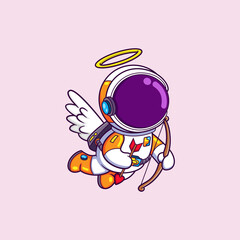The cupid astronaut is flying in the sky while carrying a bow with love arrow