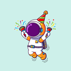 The happy astronaut is holding the confetti and celebrating the special party