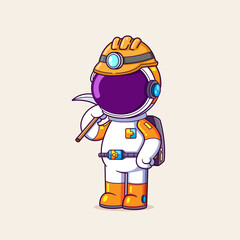 The constructor astronaut is holding the pickaxe for dig the ground