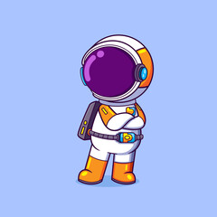 The cool astronaut is standing and posing with the cool pose
