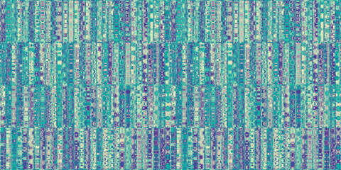 Seamless vintage lavender and teal blue contemporary patchwork pattern surface design. Tileable retro glam violet and mint green glass refraction rectangular mosaic bars background textile texture.
