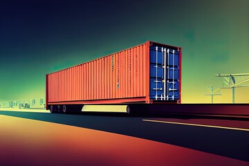 Obraz premium Truck with container on highway, cargo transportation concept. Shaving effect.