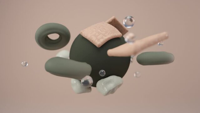 Abstract 3D Render. Background Animation. Motion Graphics. 4K Geometric Animation. Torus, sphere objects. Glass meterial.