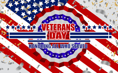 USA Veterans day background. Vector abstract grunge brushes flag with text. Template illustration. Place for text.