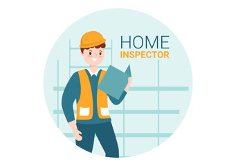 Home Inspector Checks the Condition of the House and Writes a Report for Maintenance Rent Search on Flat Cartoon Hand Drawn Template Illustration