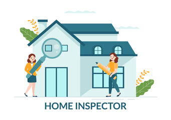 Obraz na płótnie Canvas Home Inspector Checks the Condition of the House and Writes a Report for Maintenance Rent Search on Flat Cartoon Hand Drawn Template Illustration