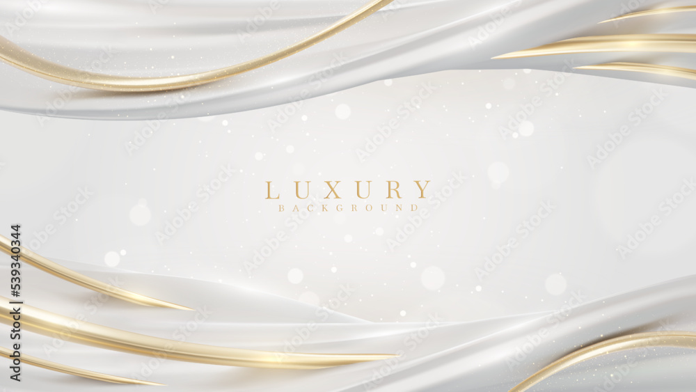 Canvas Prints white background with golden curve line element and fluid with light effects decorations and bokeh. 