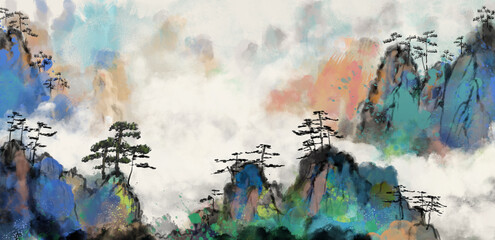 Colorful watercolor artistic conception landscape painting