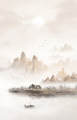 Chinese ink artistic conception landscape painting
