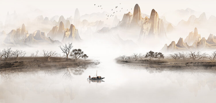 Chinese ink artistic conception landscape painting