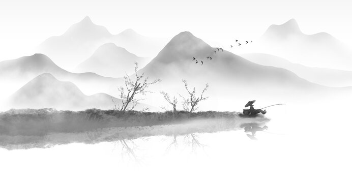 Chinese ink artistic conception landscape painting