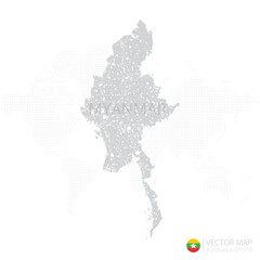 Myanmar grey map isolated on white background with abstract mesh line and point scales. Vector illustration eps 10