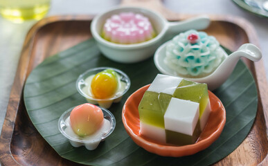 Layer Sweet Cake   sweet Thai dessert in wood ะพฟั.