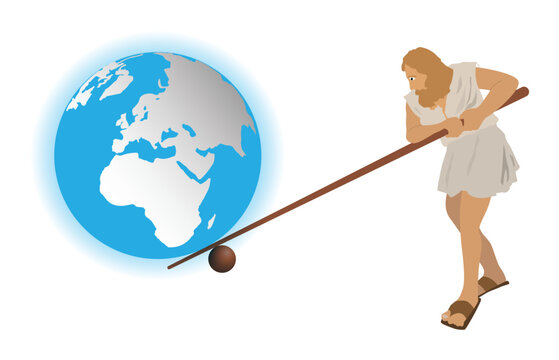 illustration of physics and history, Greek mathematician Archimedes, The lever is long enough and the center point to place and to move the world, A lever is a simple machine consisting of a beam 