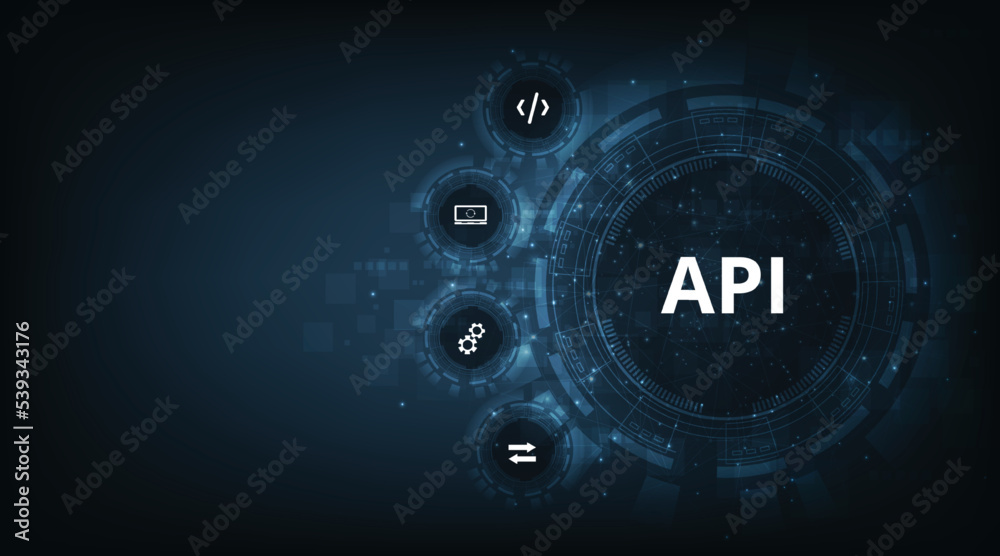 Poster application programming interface (api). software development tool, information technology, modern t
