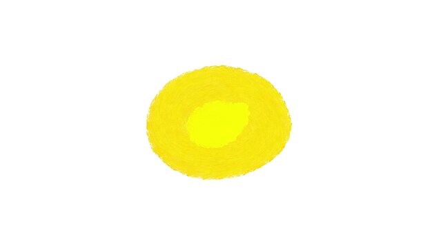 Drawing time lapse beautiful yellow sun with eyes and cute smile. Character nice texture happy cartoon animation object. Crazy paint cartoon style. 