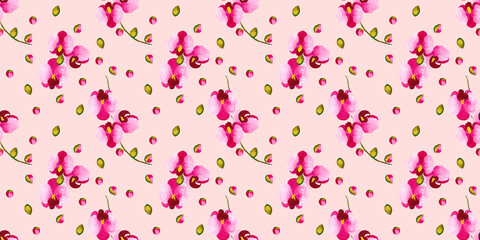 seamless pattern with hand drawing orchid flower, watercolor drawing