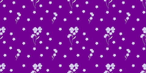 seamless pattern with delicate and cute forget-me-not flowers, colored