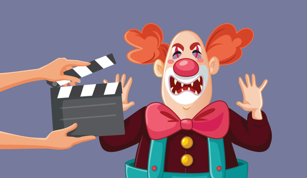 Halloween Horror Movie with Scary Clown Vector Cartoon Illustration. Spooky film depicting true crime subjects on television
