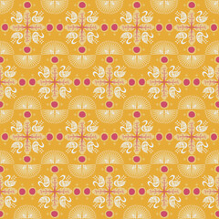 Swan Feather Nature Seamless Pattern Background Plant Retro Damask Art