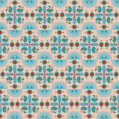 Swan Feather Nature Seamless Pattern Background Plant Retro Damask Art