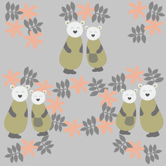 Obraz premium Cute koala couple vector design with kawaii style with flower leaves for print background