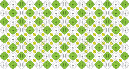 Indonesian Batik green white yellow vector design with beautiful simple shield and face pattern 2D shape background wallpaper 