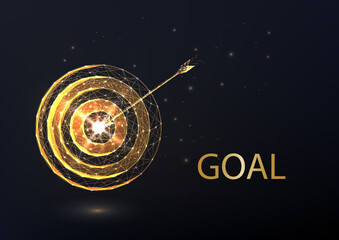 Abstract gold target as symbol of business goal isolated on black background. Marketing concept