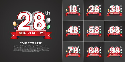 set of anniversary with colorful color balloons and white number can be use for celebration event