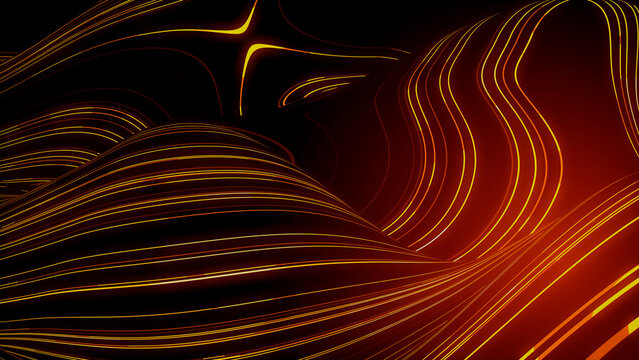 Sound Wave and Audio Technology Concept. Orange, Futuristic Digital Style. 3D Render.