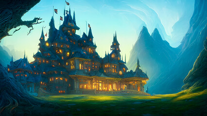Artistic concept painting of an old palace, background illustration.